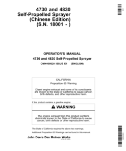 John Deere 4730 & 4830 Self-Propelled Sprayer Asia Edition (018001-023000) Operator's Manual (OMN405620)