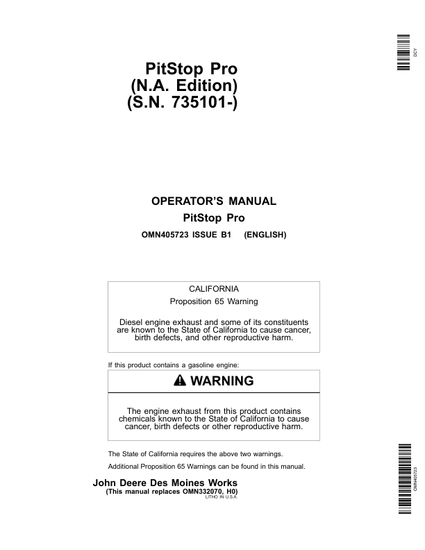 John Deere PitStop Pro (NA Edition) (735101-) Operator's Manual (OMN405723)