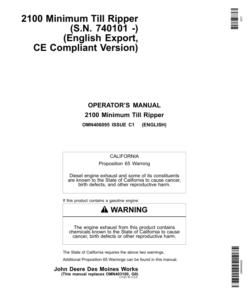 John Deere 2100 Minimum Till Ripper Export Edition - CE Compliant Version (740101- ) Operator's Manual (OMN406095)