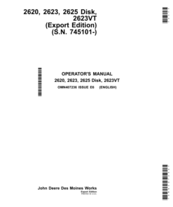 John Deere 2620, 2623, 2625, 2623VT Disks Operator's Manual (OMN407236)
