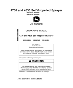 John Deere 4730 & 4830 Self-Propelled Sprayer North America (023001-) Operator's Manual (OMN409350)
