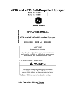 John Deere 4730 & 4830 Self-Propelled Sprayer Export Edition (023001-) Operator's Manual (OMN409362)