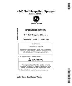 John Deere 4940 Self-Propelled Sprayer (023001-028000) Operator's Manual (OMN409478)