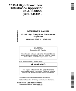 John Deere 2510H High-Speed Applicators (Low-Disturbance) North America (745101-760100) Operator's Manual (OMN410369)