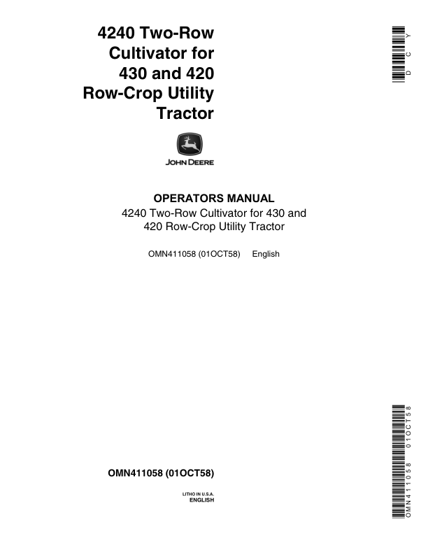 John Deere 4240 Two-Row Cultivator Operator's Manual (OMN411058)