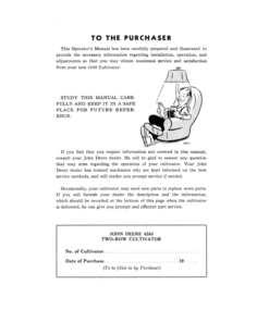 Alternative view of John Deere 4240 Two-Row Cultivator Operator's Manual (OMN411058)