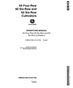John Deere 64 Four-Row, 60 Six-Row, 62 Six-Row Cultivators Operator's Manual (OMN501058)