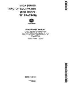 John Deere M10A Series Tractor Cultivator for Model 'M' Tractor Operator's Manual (OMN51149)