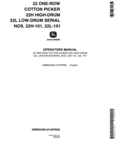 John Deere 22 One-Row Cotton Picker (000101-) Operator's Manual (OMN62458)