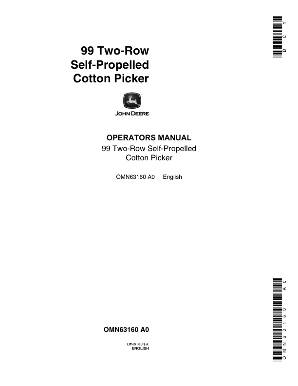 John Deere 99 Two Row Self-Propelled Cotton Picker Operator's Manual (OMN63160)