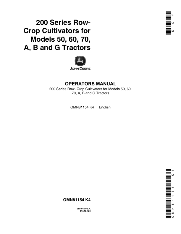 John Deere 200 Series Row-Crop Cultivators Operator's Manual (OMN81154)