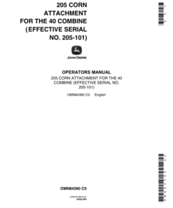 John Deere 205 Corn Attachment for 40 Combine Operator's Manual (OMN84360)