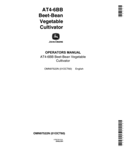 John Deere AT4-6BB Beet, Bean, Vegetable Cultivator Operator's Manual (OMN97522N)
