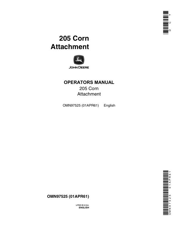 John Deere 205 Corn Attachment Operator's Manual (OMN97525)