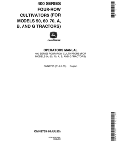 John Deere 401, 402, 403, 405, 408, 409, 411 400 Series Four-Row Cultivators Operator's Manual (OMN9755)