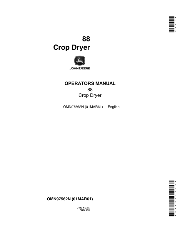 John Deere 88 Crop Dryer Operator's Manual (OMN97562N)