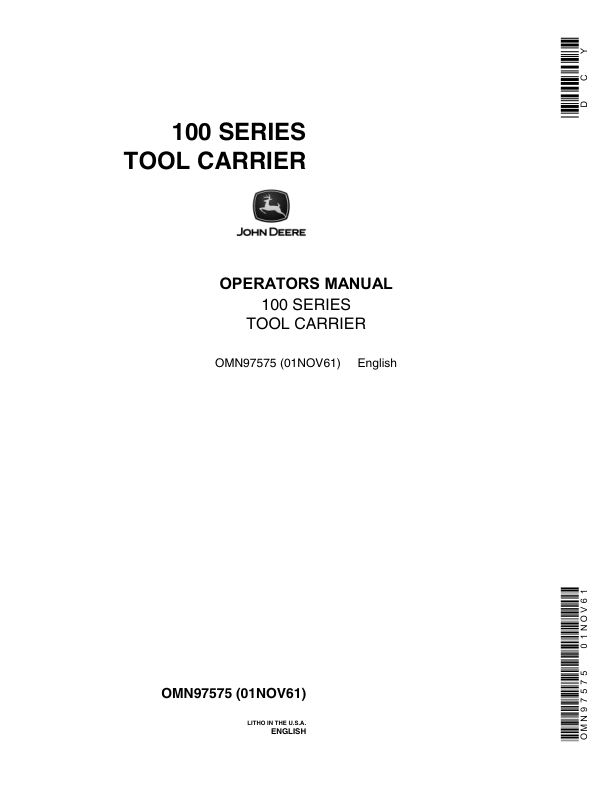 John Deere 100 Series Toolbar Carrier Operator's Manual (OMN97575)
