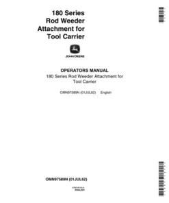 John Deere 181, 182, 184, 186 - 180 Series Rod Weeder Attachment For Tool Carriers Operator's Manual (OMN97589N)
