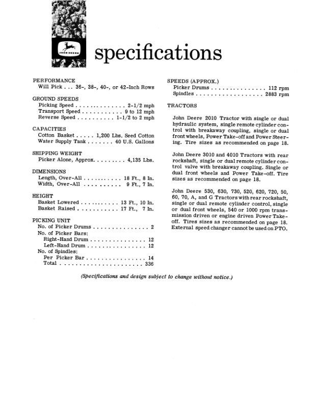 John Deere 122 One-Row Cotton Picker (000101-) Operator's Manual (OMN97594N) - Image 2