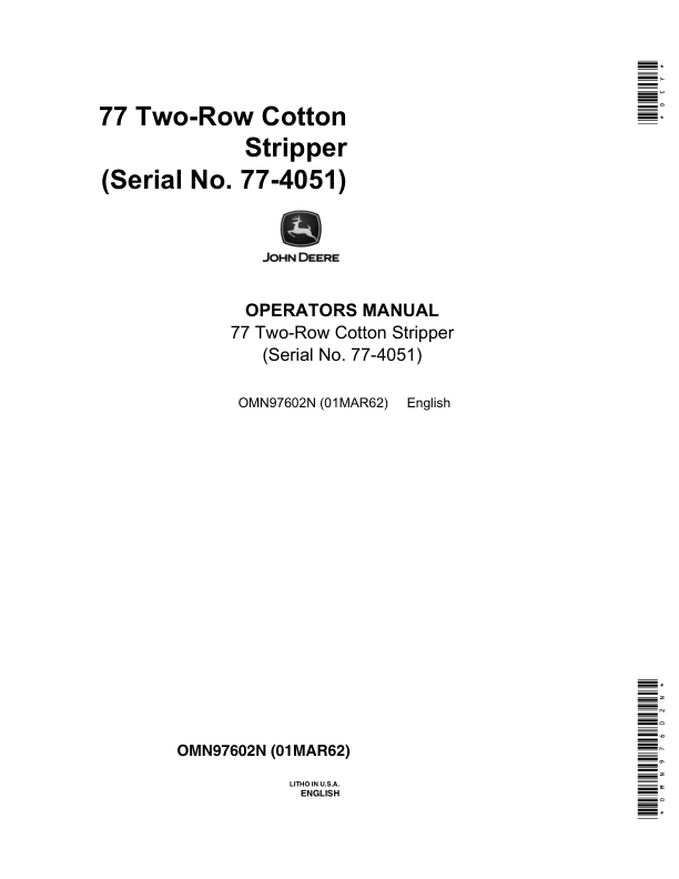 John Deere 77 Two-Row Cotton Stripper Operator's Manual (OMN97602N)