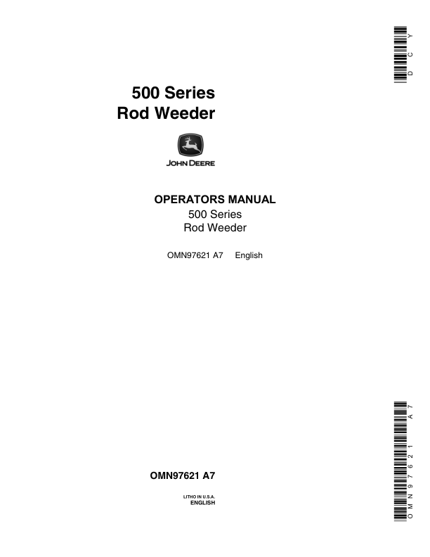 John Deere 500 Series Rod Weeder - 510A, 512A, 514A, 514B Operator's Manual (OMN97621)