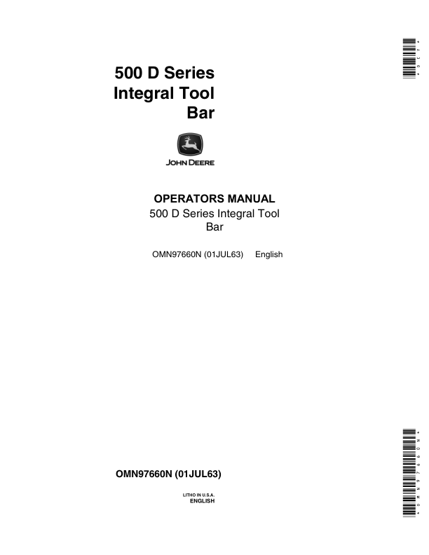 John Deere 500 D Series Integral Toolbar Operator's Manual (OMN97660N)