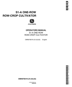 John Deere S1-A Row Crop Cultivator Operator's Manual (OMN97661N)