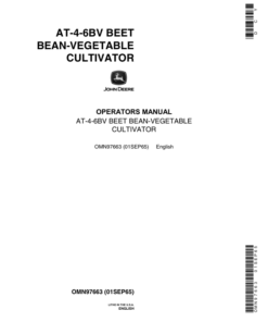 John Deere AT4-6BV Beet, Bean, Vegetable Row-Crop Cultivator Operator's Manual (OMN97663)