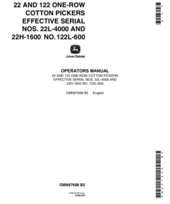 John Deere 22, 122 One-Row Cotton Pickers Operator's Manual (OMN97698)