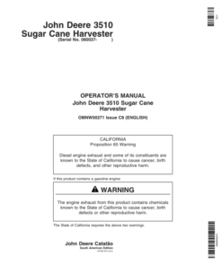 John Deere Harvester 3510 Sugar Cane (060037-) Operator's Manual (OMNW00271)