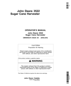John Deere 3522 Sugar Cane Harvester Operator's Manual (OMNW00276)