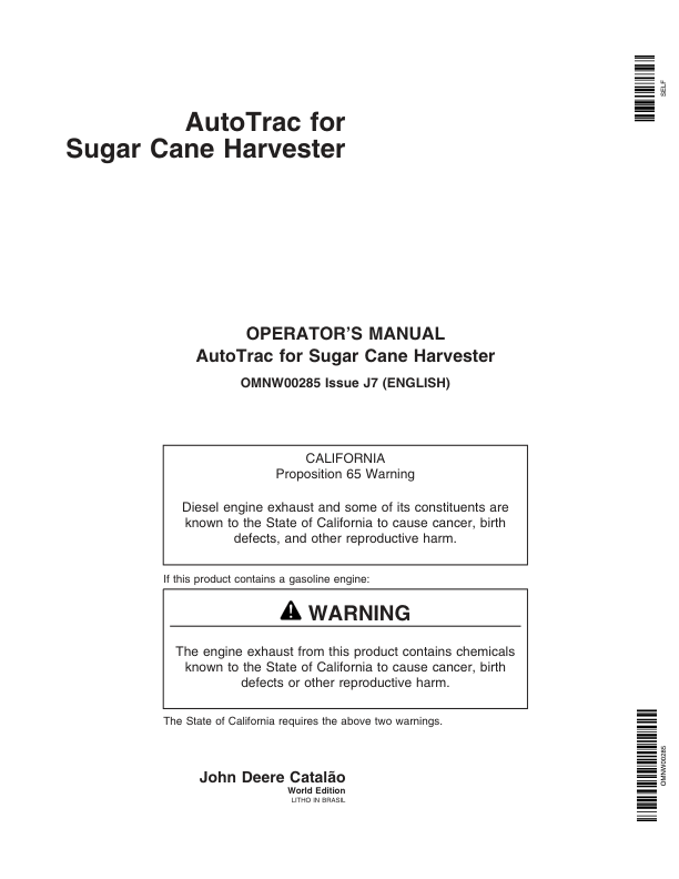 John Deere Autotrac for 3510 Sugar Cane Harvester Operator's Manual (OMNW00285)