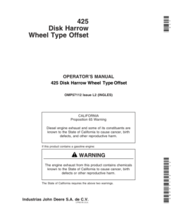 John Deere 425 Disk Harrow Wheel Type Offset North America (001001-) Operator's Manual (OMP57112)