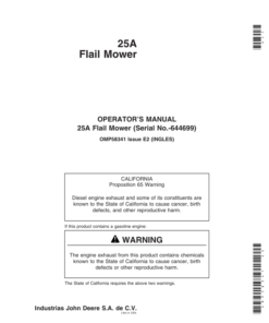 John Deere 25A Flail Mower (-644699) Operator's Manual (OMP58341)