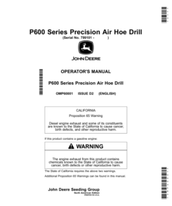 John Deere P600 Series Precision Air Hoe Drill (799101-) (North American) Operator's Manual (OMP60001)