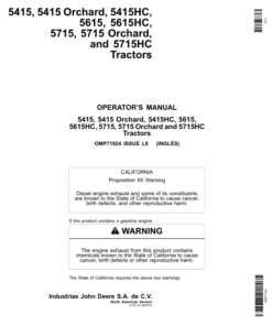 John Deere 5415, 5415H, 5414HC, 5615, 5615HC, 5715, 5715H, 5715HC Tractors Operator's Manual (OMP71924)