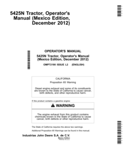 John Deere 5425N Narrow Tractors Operator's Manual (OMP72190)