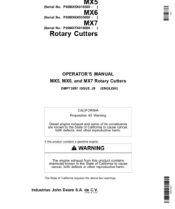 John Deere MX5 Rotary Cutters (016500-029999) MX6 Rotary Cutters (035000-049999) MX7 Rotary Cutters (018000-020499) North America Operator's Manual (OMP73897)