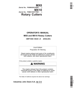 John Deere MX8 Rotary Cutters (018000-019999) MX10 Rotary Cutters (017000-018999) Operator's Manual (OMP73900)