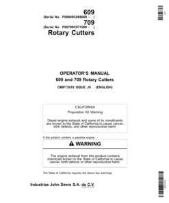 John Deere 609 & 709 Rotary Cutter Operator's Manual (OMP73918)