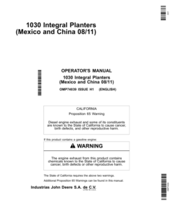 John Deere 1030 Integral Planters Operator's Manual (OMP74039)