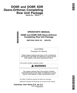 John Deere DO6R & DO8R XDR Deere-Orthman Planters Completing Row Unit Package North America (760101-) Operator's Manual (OMP75049)