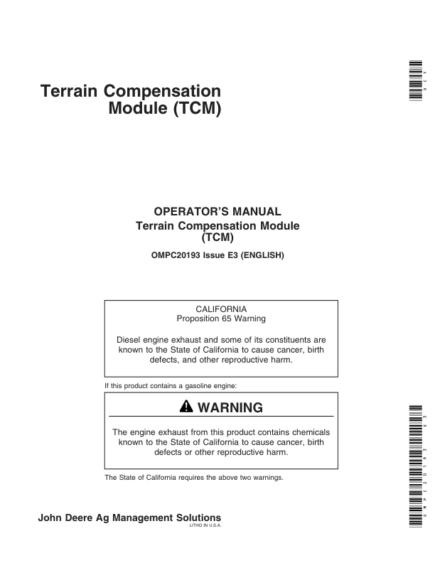 John Deere Terrain Compensation Module (TCM) Operator's Manual (OMPC20193)