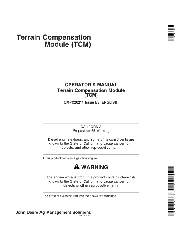 John Deere Terrain Compensation Module (TCM) Operator's Manual (OMPC20211)