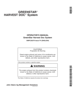 John Deere Greenstar Harvest Doc System For Pickers Operator's Manual (OMPC20279)