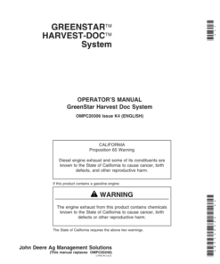 John Deere Greenstar Harvest Doc Combine System Operator's Manual (OMPC20306)