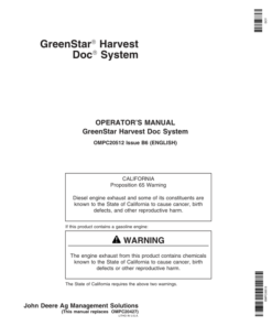 John Deere Greenstar Harvest Doc System Operator's Manual (OMPC20512)