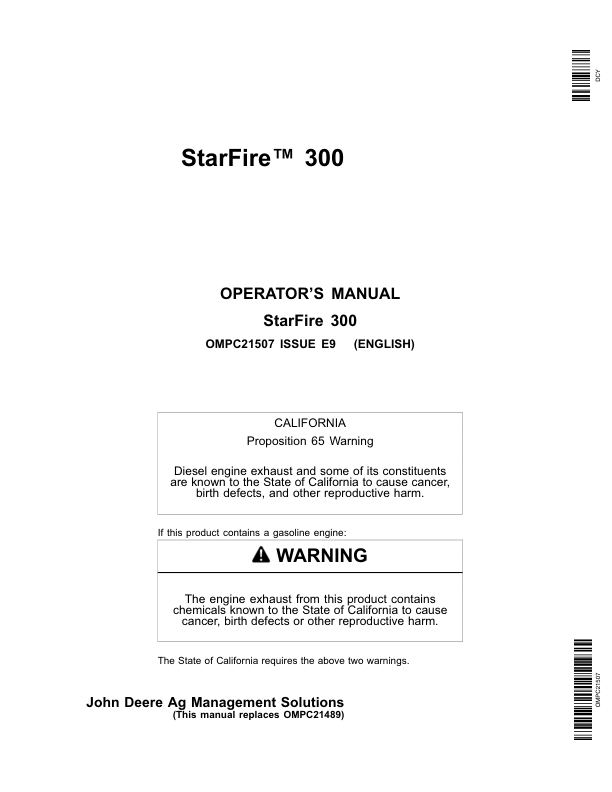 John Deere StarFire 300 Operator's Manual (OMPC21507)