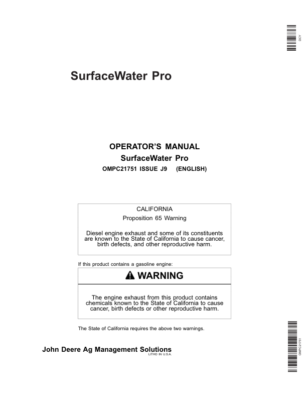 John Deere SurfaceWater Pro GS2 2600 Display Operator's Manual (OMPC21751)