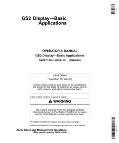 John Deere GS2 Display - Basic Applications Greenstar 2100, 2600 Operator's Manual (OMPFP10231)